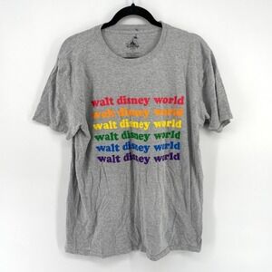 🚀‎ Walt Disney World Rainbow Text Graphic T-Shirt Gray Women's Size L